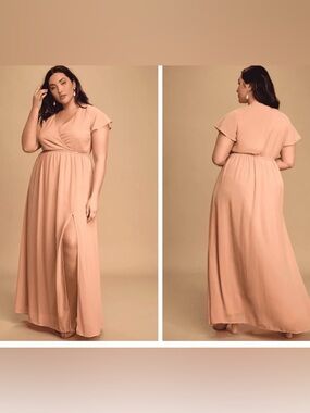 Lost in the Moment V Neck Short Sleeve Chiffon Blush Maxi Dress